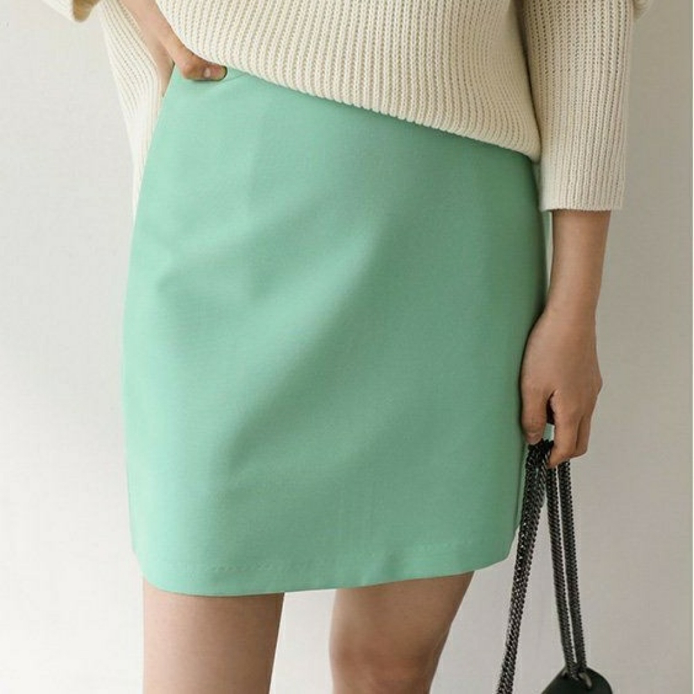 Mint Green Plain A-Line Miniskirt Small